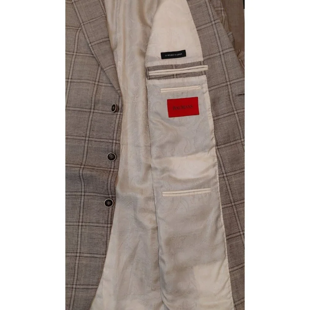 Baumans Ermenegildo Zegna Blazer Sport Coat 3-Button Linen Wool Checked‎ Blazer